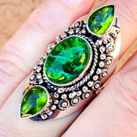 New Triplet Opal & Peridot 925 Silver Statement Ring. - Picture 8 of 15
